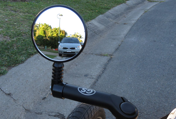 Mirrors allow riders to see what's happening behind them